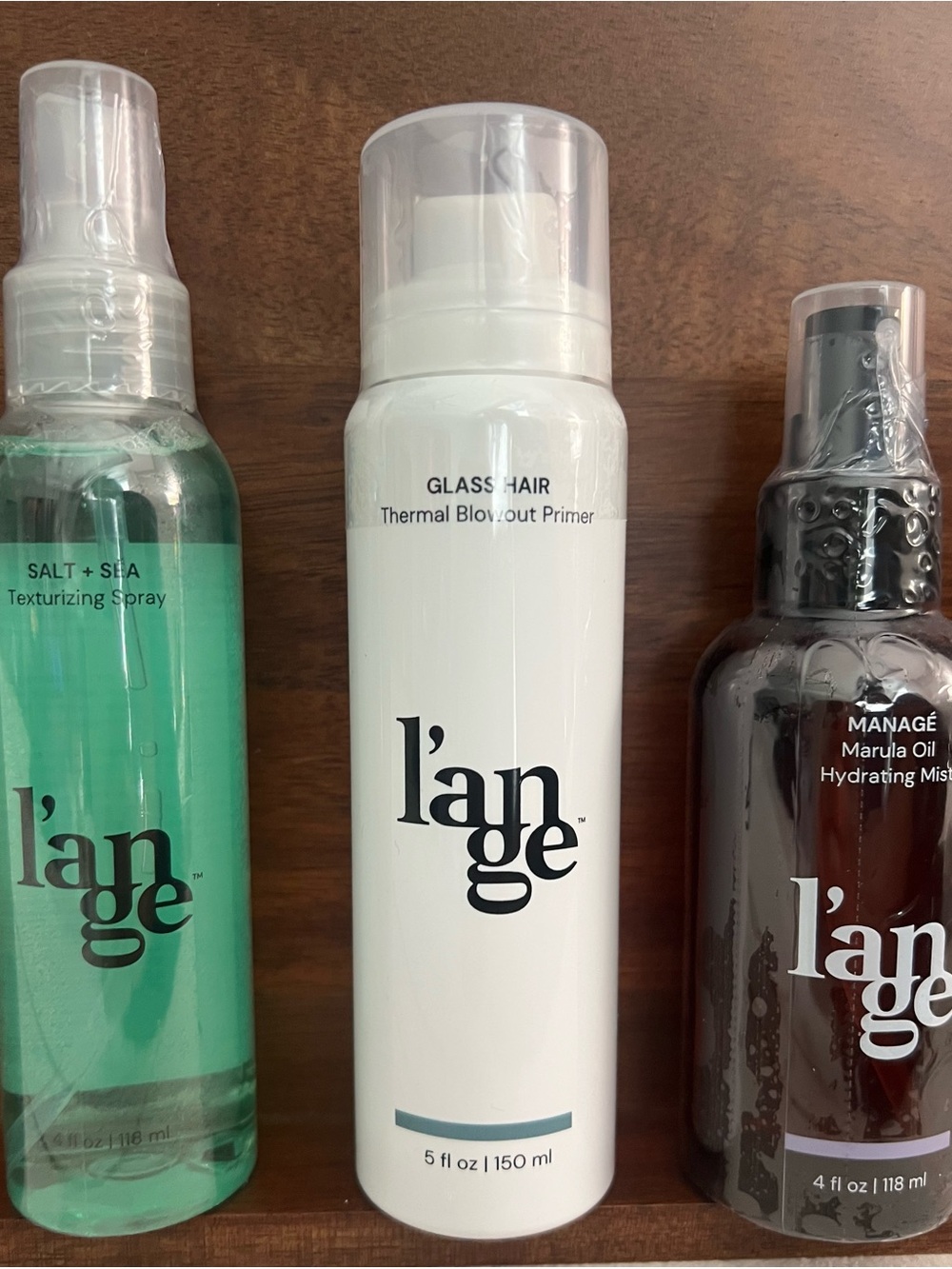 L’ange Hair Care Styling Trio- Glass Hair, Salt + Sea, Marula Oil